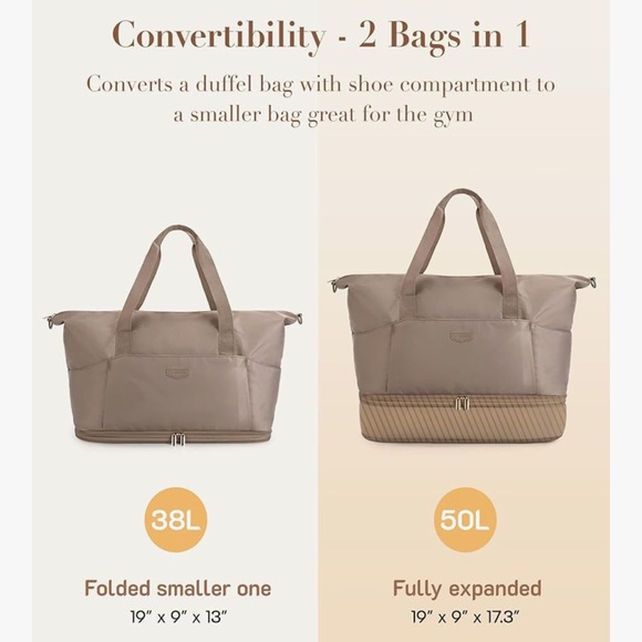 *New* Weekender/Expandable/Foldie Travel Bag/Duffel/Carry-On - Camel - Picture 3 of 8